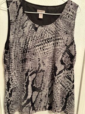 Chico's Black & Gray Sleeveless Printed Tank 16 /XL